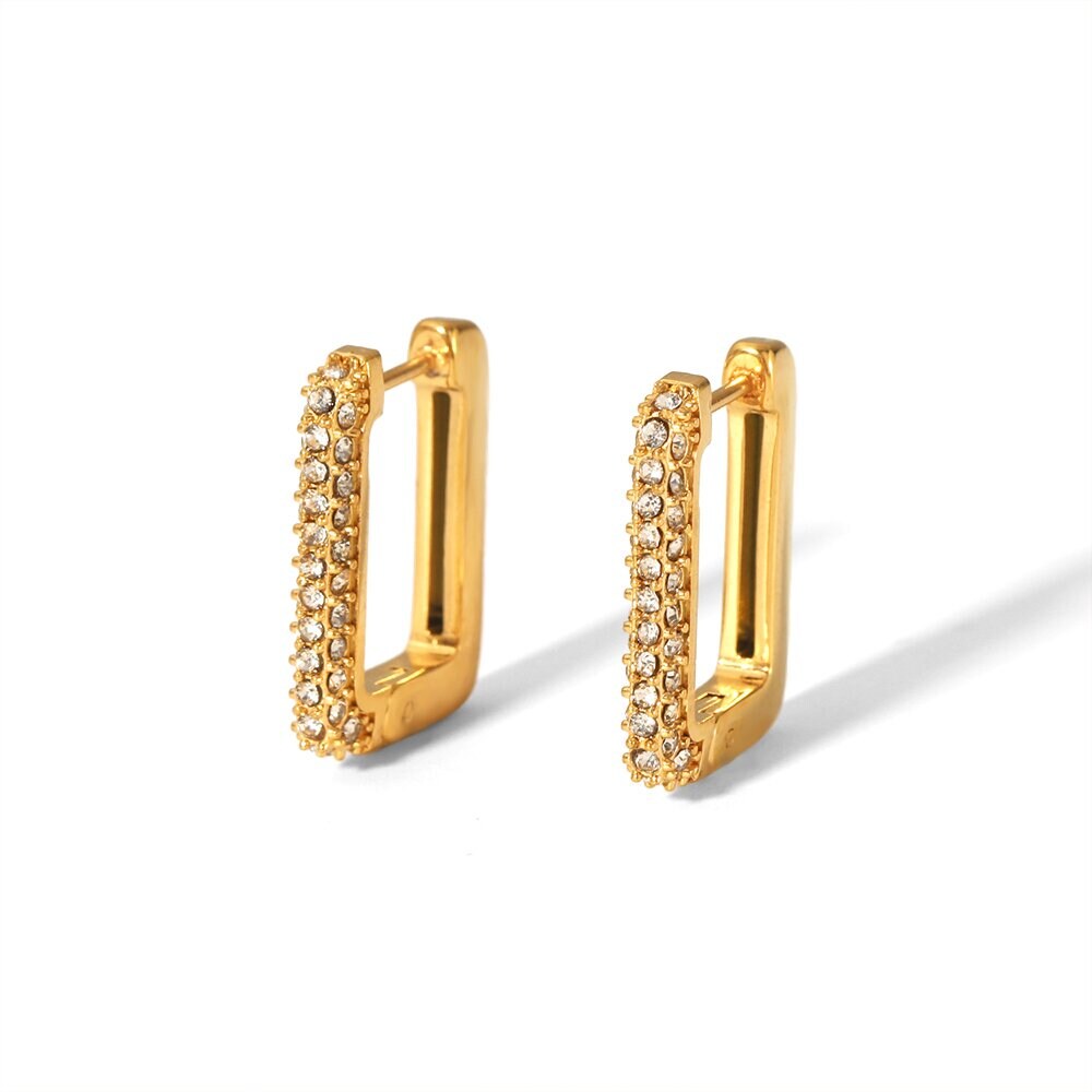 1 Pair Simple Classic Style Rectangular Shape Stainless Steel 18K Gold Plated Inlay Zircons Women's Hoop Earrings h5 